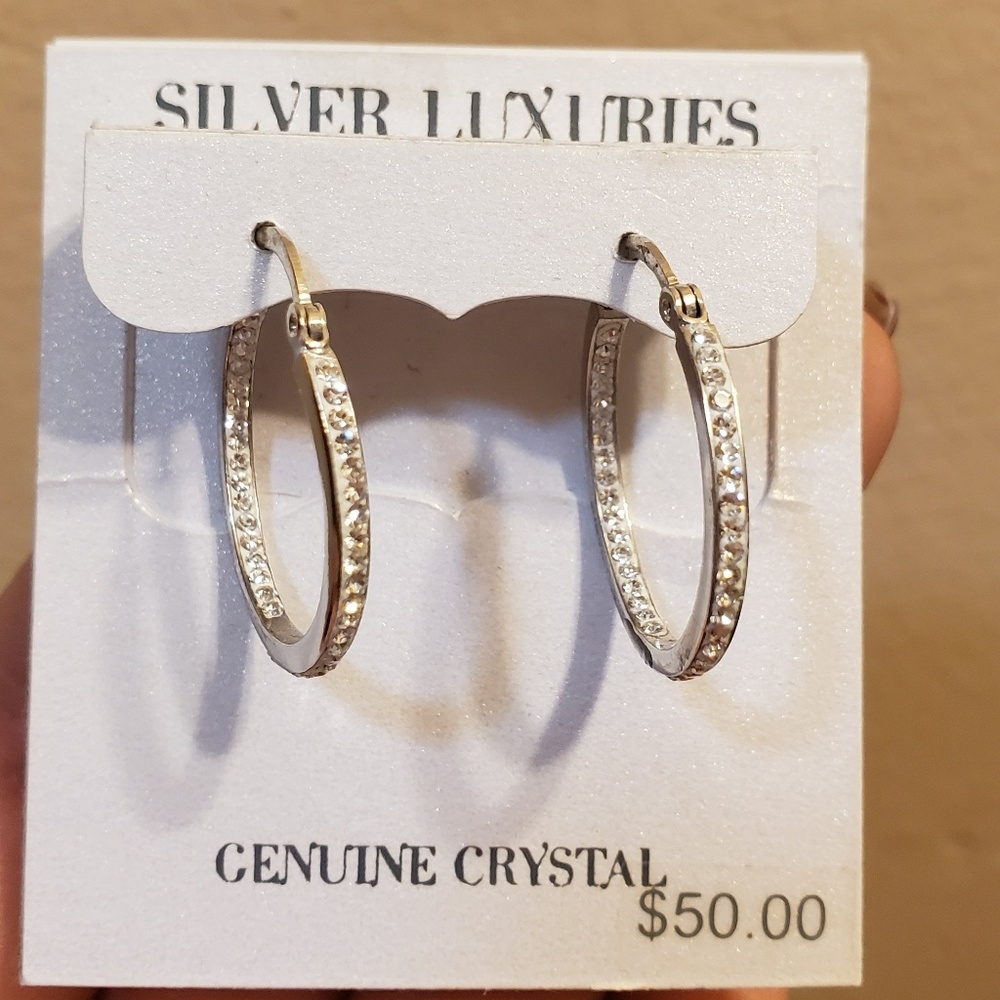 Genuine crystal silver plated hoop earrings